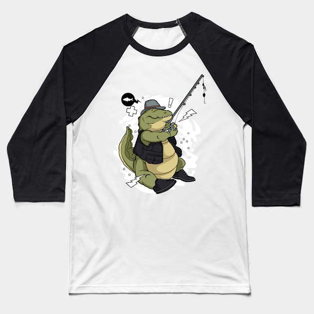 Croc Fishing Baseball T-Shirt by D3monic